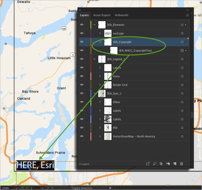 Artwork file with _Copyright layer highlighted in map and layers list